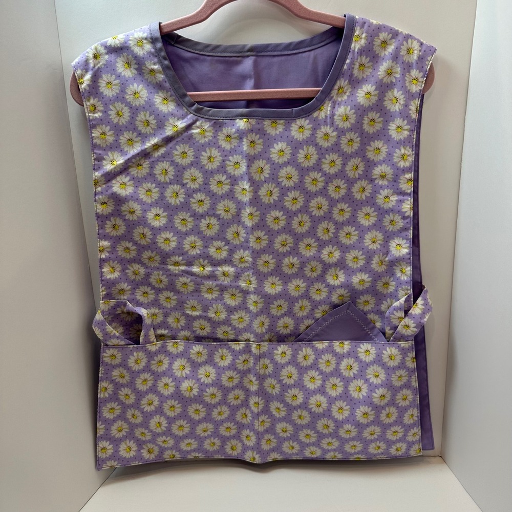 Vintage Purple Daisy Floral Tabard Apron Smock Side‎ Tie Two Pocket Smock NWOT